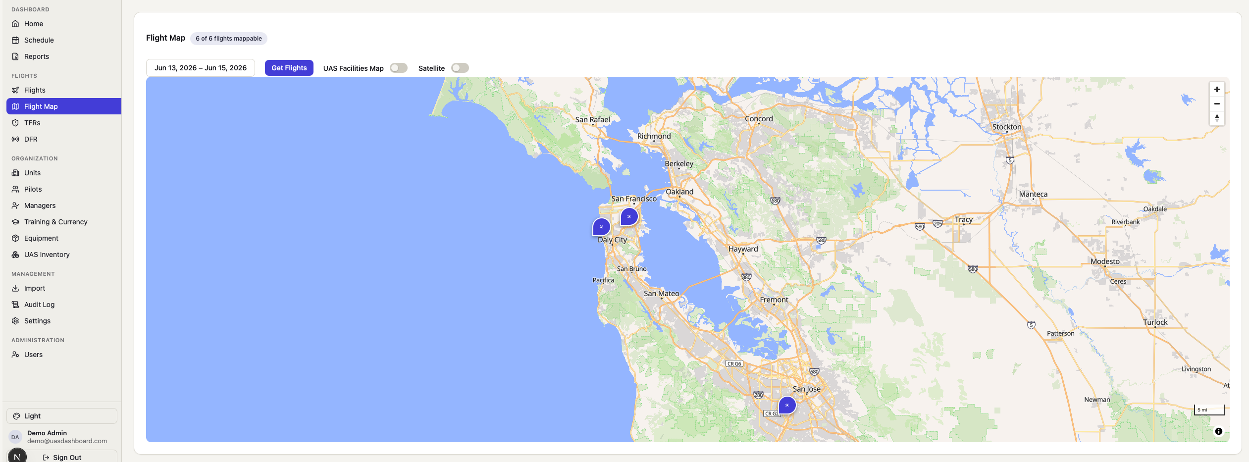 Interactive map of drone flight paths
