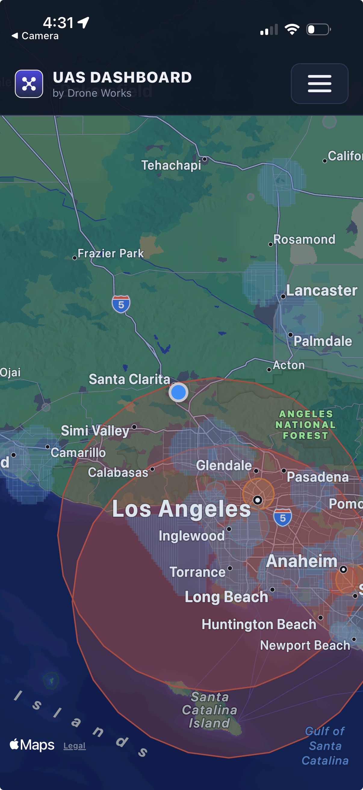 Map-first home screen with facility-map grids and TFR rings