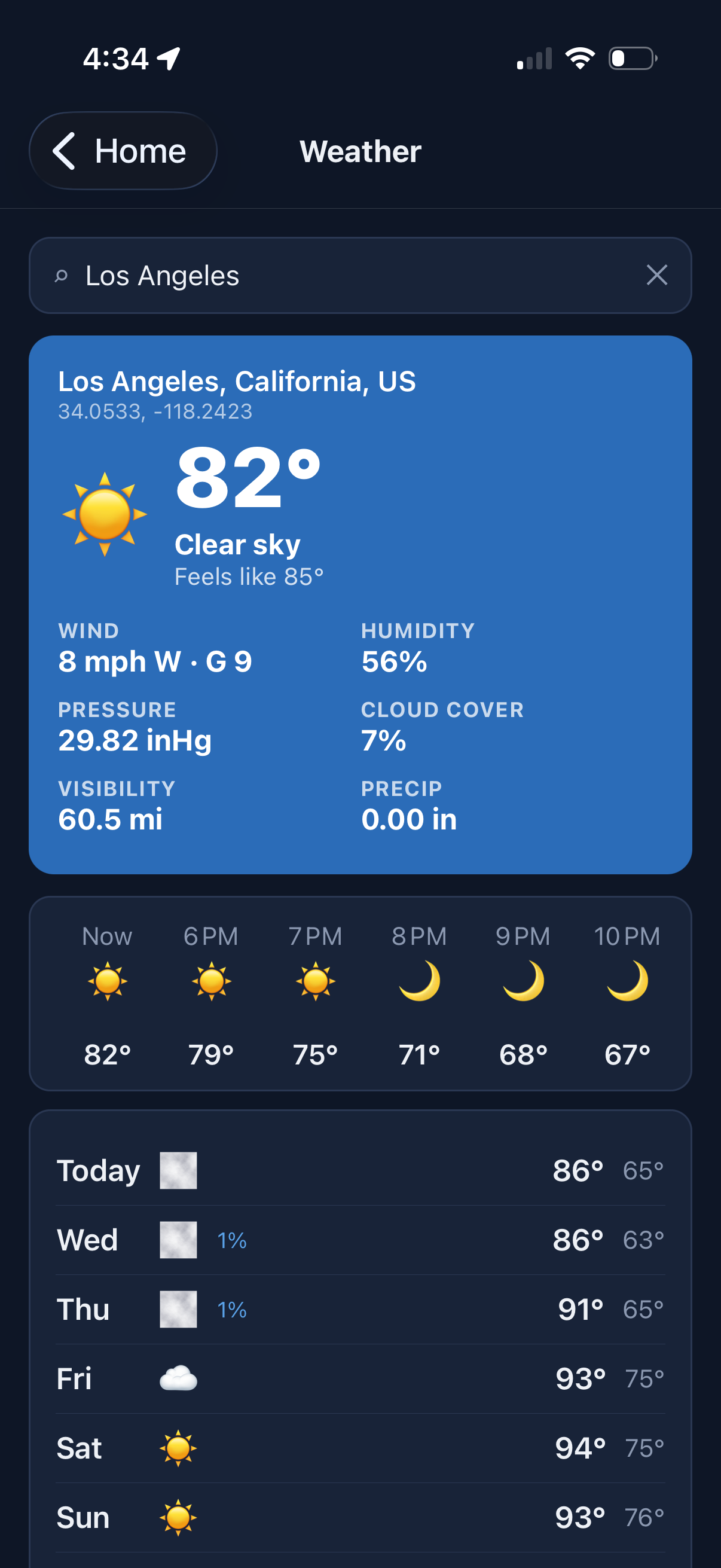 Weather with hourly forecast for a searched location